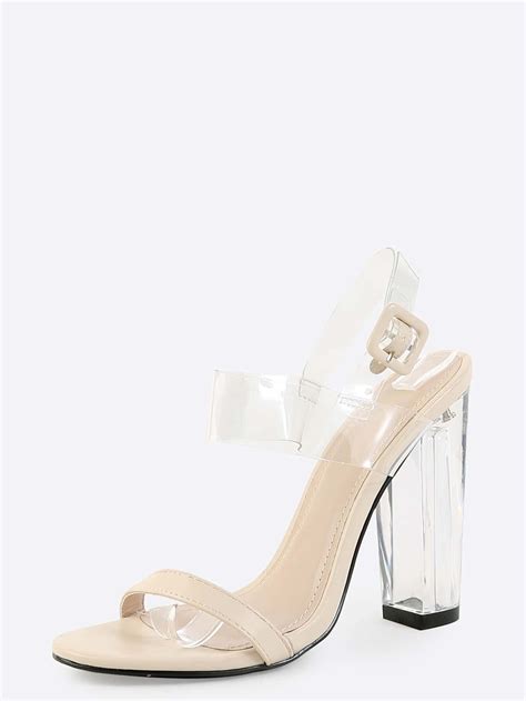 Transparent Strap Chunky Perspex Heels Nude Shein Sheinside