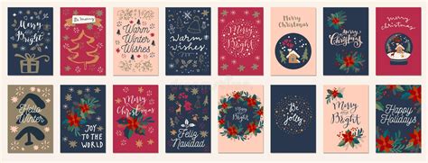 Merry Christmas And Happy Holidays Vintage Hand Drawn Greeting Cards