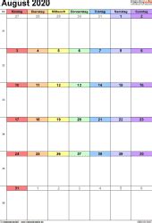 Der monat startet am 1. Kalender August 2020 als Excel-Vorlagen