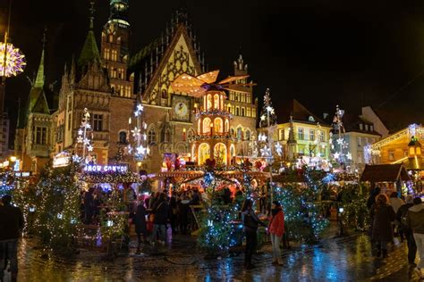 Christmas Market At Wroclaw Night Time Editorial Photo Image Of