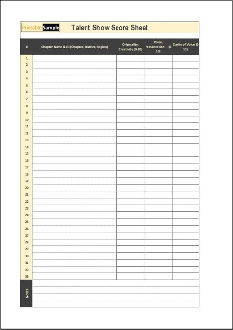 12 Free Sample Talent Show Score Sheet Templates And Samples