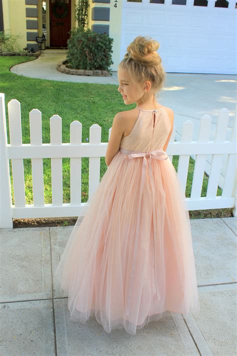 Blush Pink Sequin Halter Flower Girl Dress 202 Sequin Halter 202