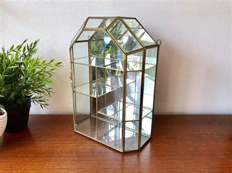 Medium Upright Glass Brass Hanging Curio Box 12 Etsy Glass Terrarium Containers Glass Curio