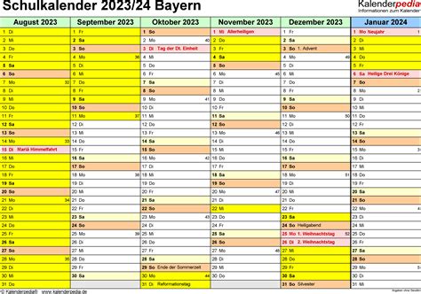 Kalender 2024 Bayern Ferien Feiertage Excel Vorlagen