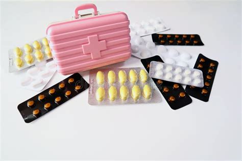 First Aid Kit Box Set With Painkiller Tablets Pills And Capsules