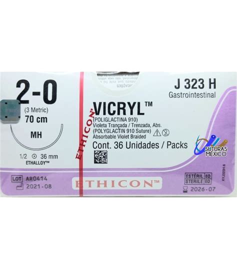 Vicryl 2 0 Aguja Ahusada Mh De 36 Mm Hebra 70 Cm Violeta Marca Ethicon