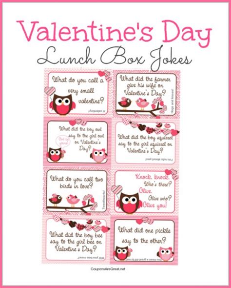 Printable Valentines Day Lunch Box Notes Using Valentines Jokes For Kids