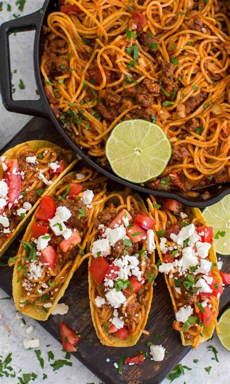There Is Something So Tasty About Serving Spaghetti Into Crispy Taco