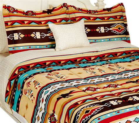 Southwest Turquoise Tan Red Native American Full Comforter Set 8 Piece