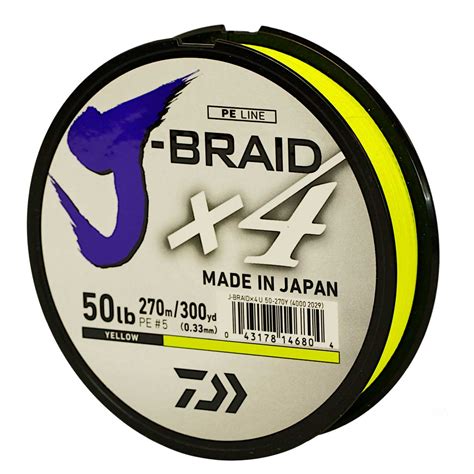 Daiwa J Braid X4 Braided Fishing Line 22 7KG 50LB 33MM Colour Yellow