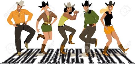 Group Of People In Western Country Clothes Dancing Line Dance