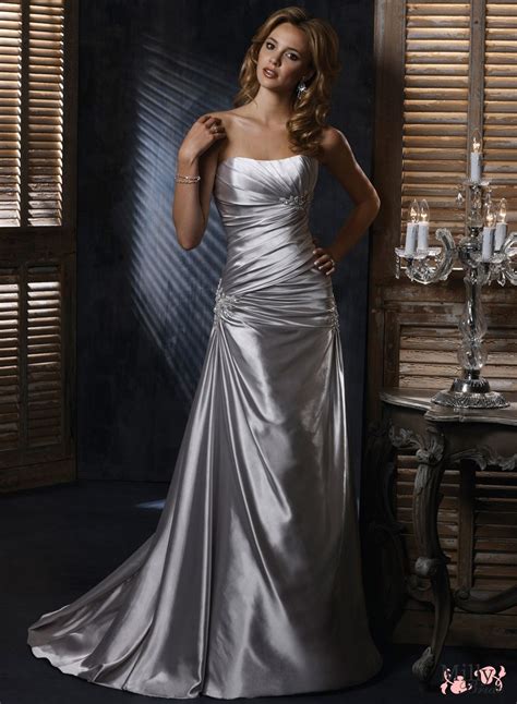 elegant sheath strapless sweep train satin silver wedding dresses bamw0028 wedding dresses