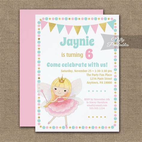 Birthday Invitations Fairy Blonde Printed Nifty Printables