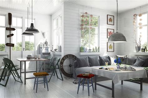 Scandinavian Style Living Room With Dining 3d Model