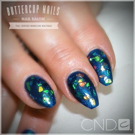 Cnd Shellac In Peacock Plume With Mylar Pieces Over Acrylic Sculpted