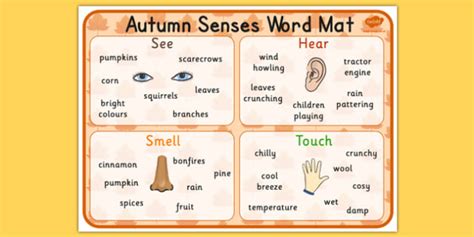 Autumn Senses Word Mat Seasons Weather Visual Aid Keywords