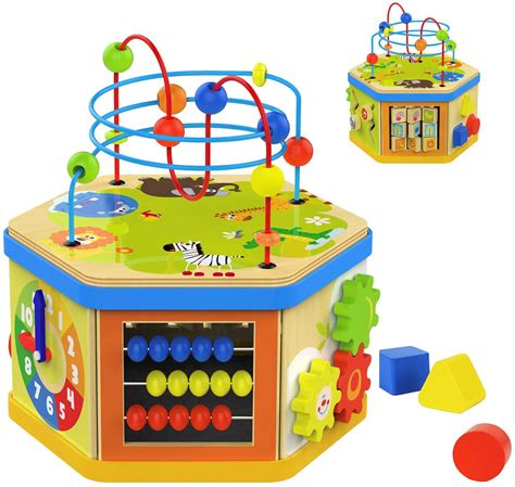 Activity Cube Toys Baby Wooden Bead Maze Shape Sorter 7 In 1 Toys For 1
