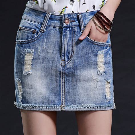 Summer Spring Fashion Designer Womens Ripped Hole Short Denim Skirt Fall Casual Stylish