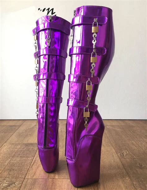 Purple Ballet Boots For Ladies Round Toewedge Wide Calf Thigh High