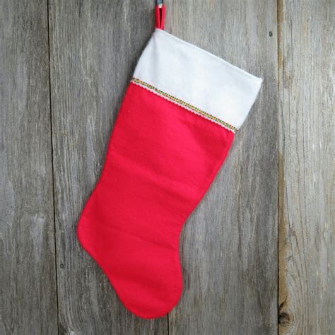 Vintage Fleece Christmas Stocking Red Felt Fuzzy White Cuff Trim Traditional St111 Holiday Decor