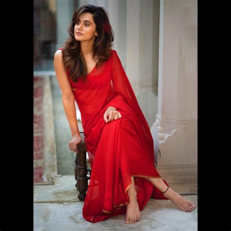 In Pics Taapsee Pannu Looks Fierce In Spicy Red Saree