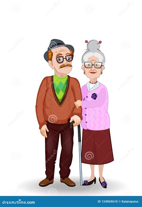 Vector Cartoon Illustration Of Grandma And Grandpa Holding Hands Stock Vector Illustration Of