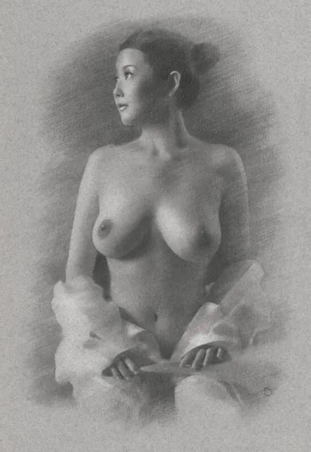 Nude Female Original Drawing Charcoal Fine Art Naked Woman Girl Pinup