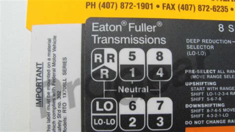 Rtof Rto 8ll Speed Reverse H Shift Pattern 20465 Eaton Fuller