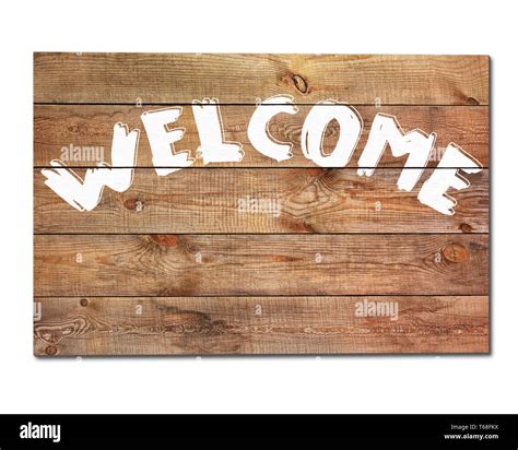 Vintage Welcome Wooden Sign Isolated On White Background Stock Photo