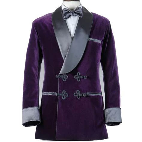 2019 Latest Coat Designs Purple Velvet Smoking Jacket Men Suits Formal