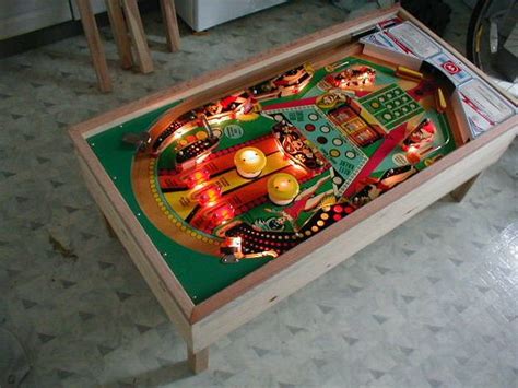 You keep score on the back panel. Pinball Coffee Table | Pinball, Diy coffee table, Game ...