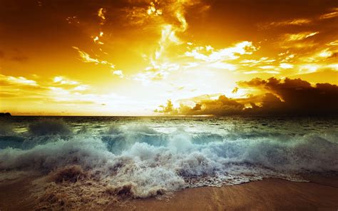 Sea Ocean Waves Sky Clouds Sunset Nature Earth Landscapes Beaches