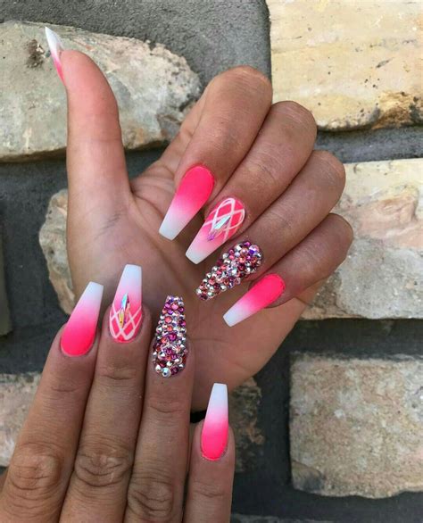 Pink Coffin Nails Nail Art Designs Summer Neon Pink Nails Nail Art