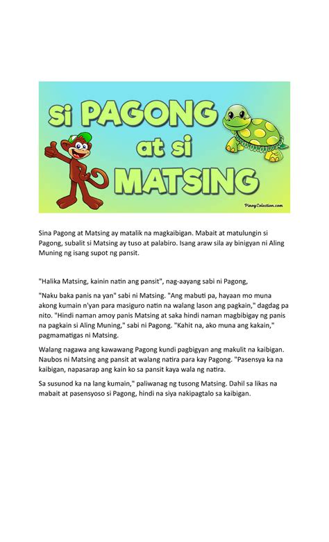 Matsing At Pagong Yes Sina Pagong At Matsing Ay Matalik Na