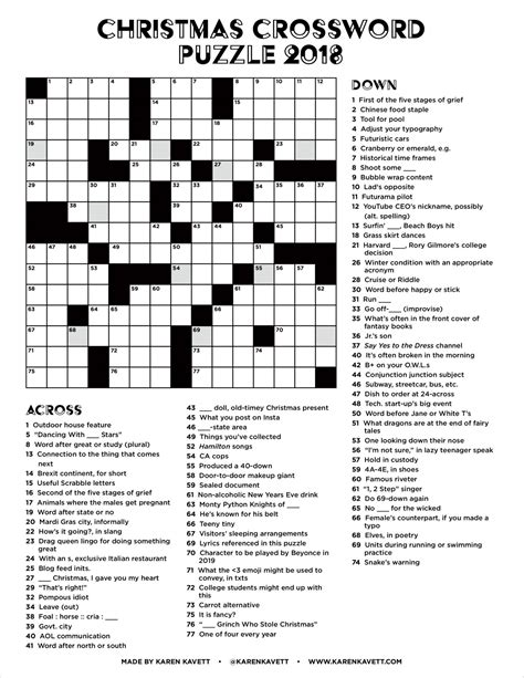 Crossword puzzle worksheetsterms of use. Christmas Crossword Puzzle 2018 - Karen Kavett