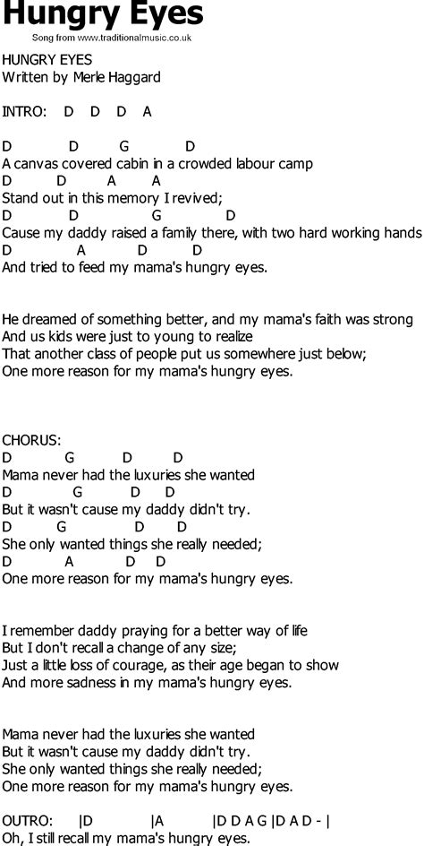 Old Country Song Lyrics With Chords Hungry Eyes