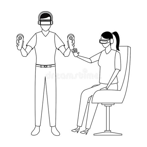 People Playing With Virtual Reality Glasses In Black And White Stock