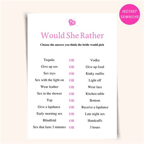 Printable Bachelorette Party Game Would She Rather Fun Hens Etsy