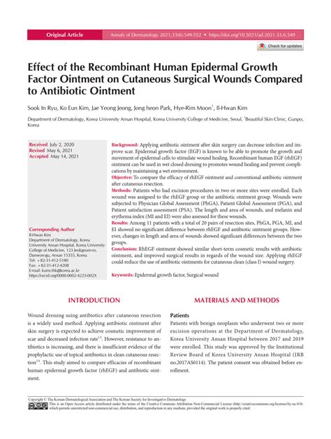 Pdf Effect Of The Recombinant Human Epidermal Growth Factor Ointment