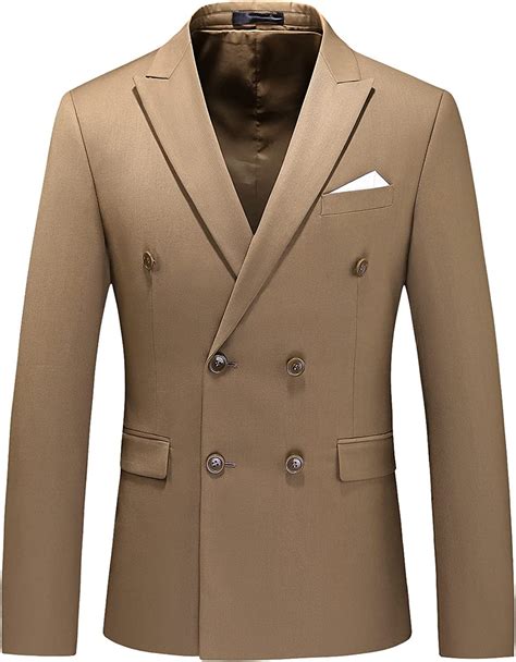 mogu mens double breasted blazer slim fit plain color suit jacket us size 36 khaki