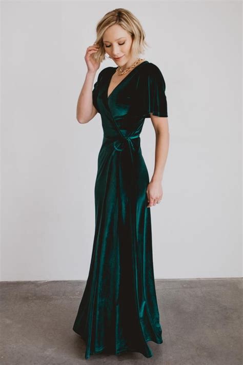 Meghan Emerald Velvet Wrap Maxi Baltic Born Velvet Bridesmaid Dresses Dark Green Velvet