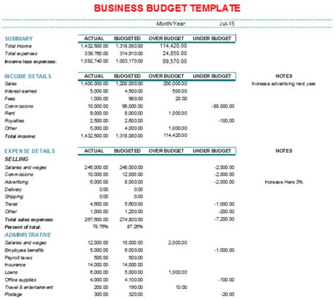 business budget spreadsheet template  budget spreadshee