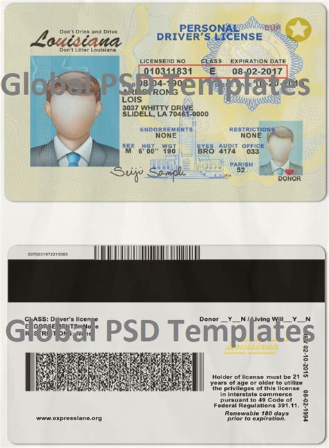 Louisiana Drivers License Template Scan Global Psd Template