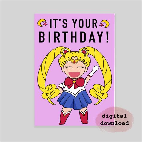 Sailor Moon Birthday Card Digital Print Etsy