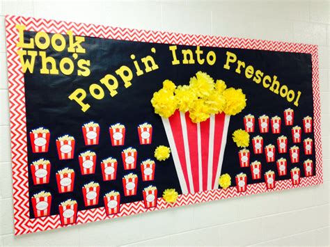 Look Whos Poppin Into Preschool Bulletin Board Preschool Bulletin
