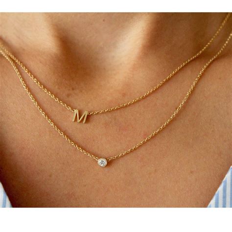 K Initial Necklace Star Charm Necklace Bezel Necklace Horn Necklace Gold Heart Necklace
