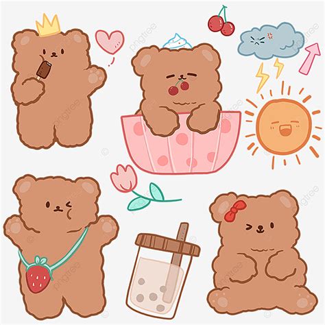 Korean Bear Stickers Png Image Korean Bear Cute Sticker Korean Bear