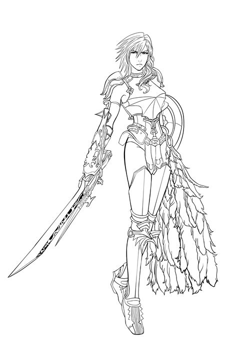 Free printable fantasy coloring coloring picture detail: Anime Lightning Farron line art by Art-Gem.deviantart.com ...