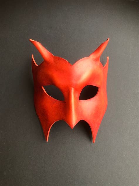Men S Fetish Red Leather Devil Mask Erotic Sexy Etsy