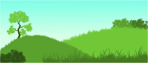 Green Grass Cartoon Hills Silhouette And Summer Sky 6869405 Vector Art